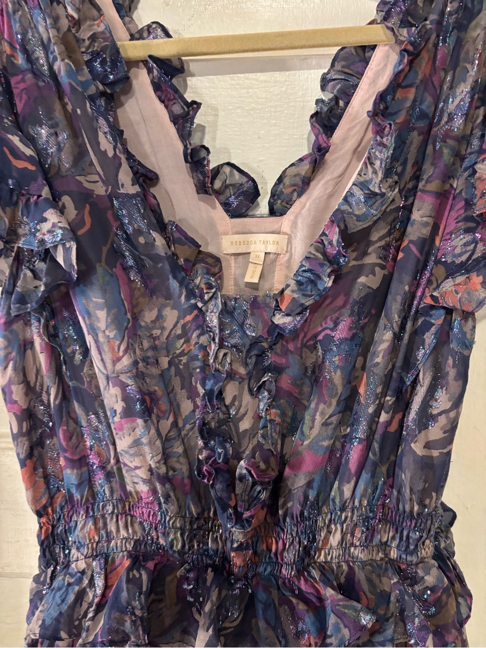 Rebecca Taylor Multicolor Ruffled V-Neck Floral-Print Dress